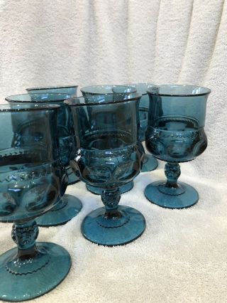 Vintage 60’s Indiana Glass Smokey Blue Kings Crown Goblets (7) Water Wine 6oz 2