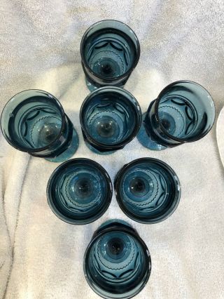 Vintage 60’s Indiana Glass Smokey Blue Kings Crown Goblets (7) Water Wine 6oz 3
