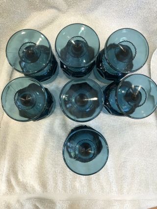 Vintage 60’s Indiana Glass Smokey Blue Kings Crown Goblets (7) Water Wine 6oz 4