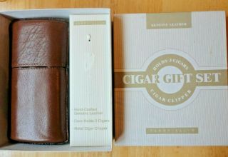 Vintage Leather Perry Ellis Triple Cigar Sleeve Holder Case -