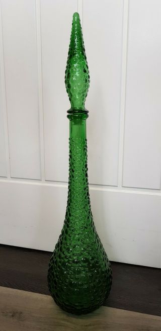Vintage Retro 22 " High Genie Decanter Bottle Green Italy 1960s Boho Empoli Vgc