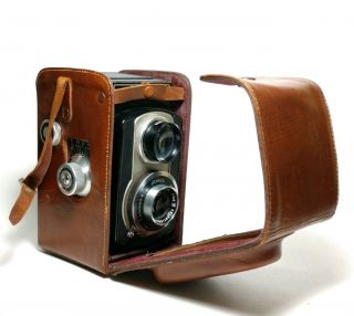 Vintage Ciro - Flex Tlr Camera Wollensak 85mm Lens In Leather Case