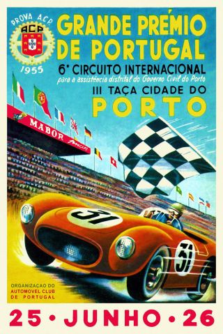 Vintage Porto Grand Prix Poster 1955 Boavista Motor Racing Sports Cars Portugal