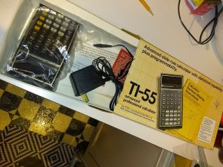 Vintage Texas Instruments Ti - 55 Calculator W/ Box Charger Papers Look