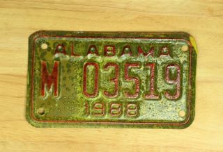 1988 Vintage Alabama Motorcycle Tag License Plate Item 450
