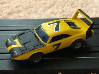 Vintage Afx/ Aurora 7 Yellow Tomy Dodge Daytona Superbird Ho Scale Slot Car