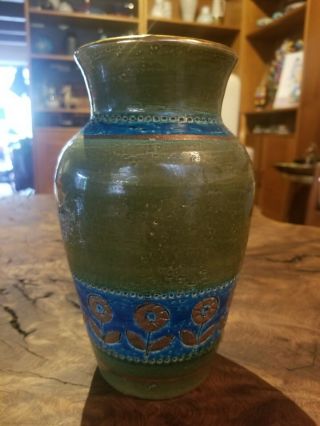 Vintage Aldo Londi Bitossi Green Vase Thai Silk W/ Gold Flowers Italy Potter