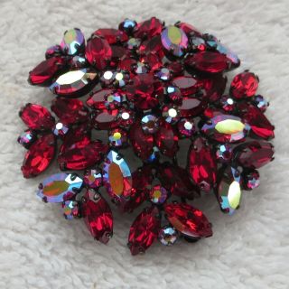 Vtg.  Signed Sherman Japanned Siam Red Borealis Brooch Or Pin 2 Layer