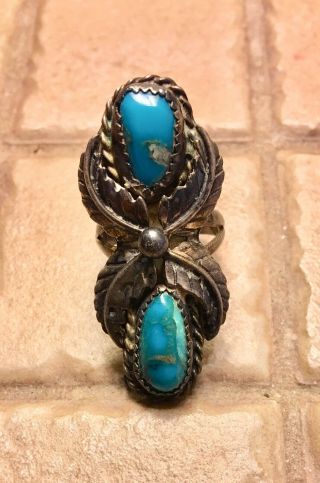 Vintage Turquoise And Sterling Silver Ring Sz 7.  5