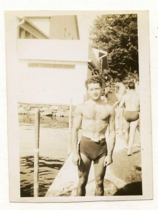 9 Vintage Photo Muscle Bulge Swimsuit Soldier Boy Man Beach Snapshot Gay
