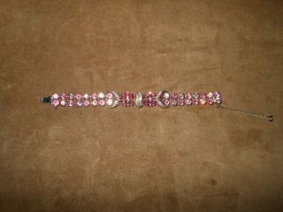 Vintage Eisenberg Light & Bright Pink Clear Rhinestone Rhodium Plated Bracelet