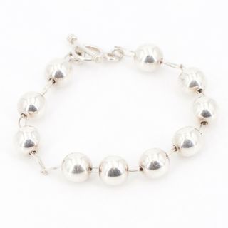 Vtg Sterling Silver - Ball Bead Chain Link 7.  75 " Toggle Bracelet - 18g
