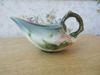 Vintage Hull Pottery Woodland Creamer Pitcher " W27 " Blue,  Rose Colors
