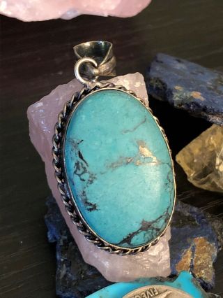 Vintage Native American Turquoise Sterling Silver Oval Pendant 9 G