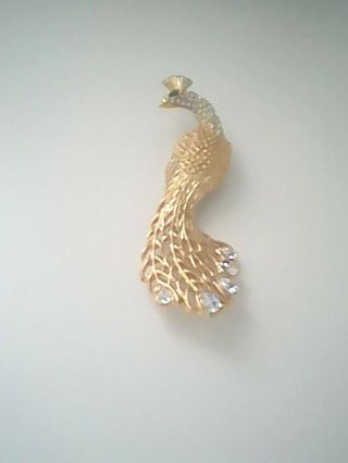 Large Trifari Vintage Gold Tone Peacock Brooch /pin
