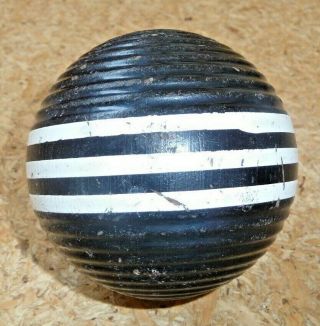 1 Vintage Black Croquet Ball Wooden Triple Striped Ribbed - 3 " Forster