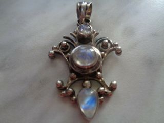 Vtg.  Estate Jewelry - 1 7/8 " Large Sterling Silver Pendant With 3 Pearlized Opal