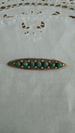 Vintage Native American Jewelry Sterling Silver Turquoise Stone Pin Brooch