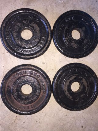 (4) 2.  5lb Vintage Rare Antique York Standard Barbell Weight Plates 2 1/2 Pound