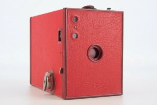 Antique Eastman Kodak No 2 Brownie Box Camera Model F In Red Uses 120 Film V02
