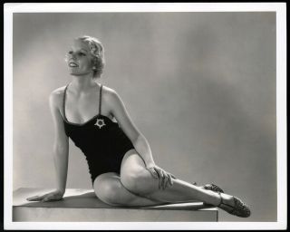 Vintage 1930s Art Deco Blonde Pin - Up Bathing Beauty Hollywood Chorine Photograph