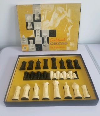 Vintage Gothic Sculptured Chess Set By Ganine 1961 Salon Edition No.  1475