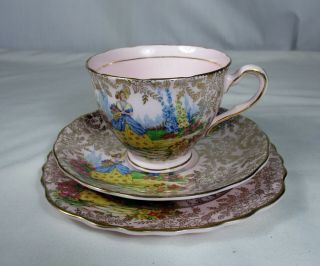 Vintage Pink/gold Colclough Bone China Trio Lady In English Flower Garden 8004