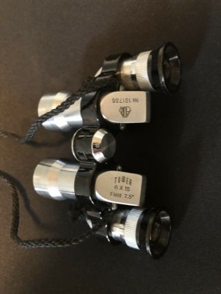 Vintage Tower Miniature Binoculars 6x15 Field 7.  5 Carry Case lens glasses scope 2