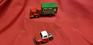 Vintage Tin Friction Toy Japan Truck Horse Van And Truck