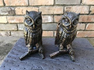 Vintage Owl Bookends Door Stop Figurine Copper Gold Brass Bronze Cast Metal
