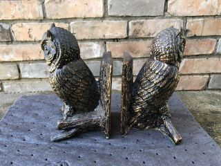 Vintage Owl Bookends Door Stop Figurine Copper Gold Brass Bronze Cast Metal 2