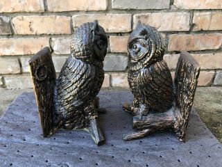 Vintage Owl Bookends Door Stop Figurine Copper Gold Brass Bronze Cast Metal 3