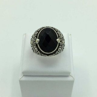 Vintage 18k White Gold And Sterling Silver Onyx Scroll Pattern Mens Ring Size 9.