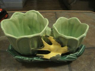 Mccoy,  Vintage Pottery Double Planter With Black & Yellow Bird,  Vguc