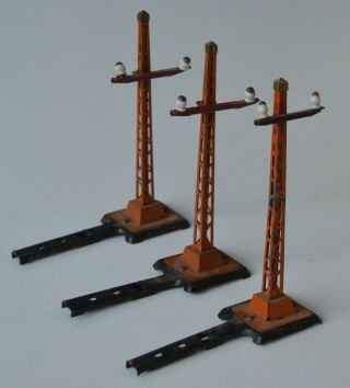 3 Vintage Lionel 060 O Gauge Pre - War Telegraph Poles In Terra Cotta Orange