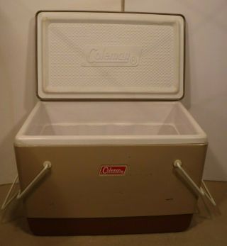Vintage Brown Coleman Metal Cooler With Metal Handles Ice Chest Camping Beverage 2