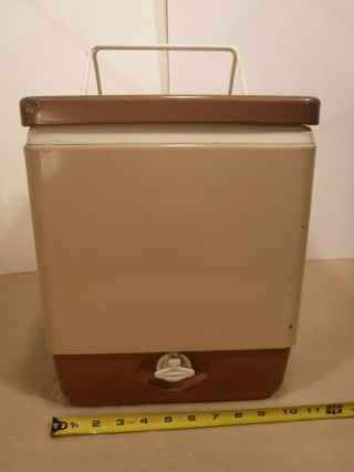 Vintage Brown Coleman Metal Cooler With Metal Handles Ice Chest Camping Beverage 6