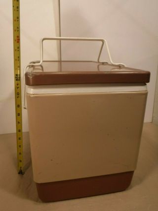 Vintage Brown Coleman Metal Cooler With Metal Handles Ice Chest Camping Beverage 8