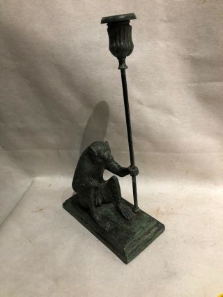 Vintage Maitland Smith Bronze Monkey Candlestick Holder Patina Green