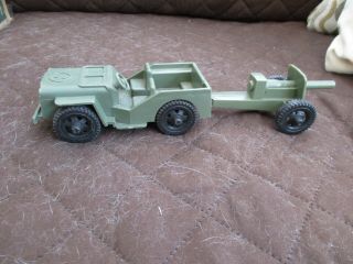 Vintage Tim - Mee Plastic Army Jeep And Howitzer Cannon Trailer Aurora,  Ill 1960s