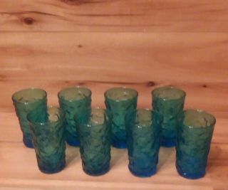 Vintage Cerulean Teal Blue Flat Juice Glasses Set Of 8 Mid Century Modern Aqua