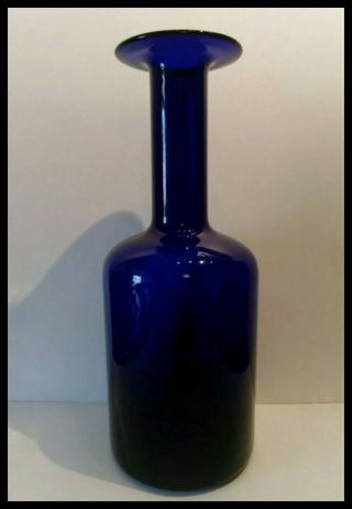 Large Vintage Holmegaard Glass Cobalt Blue Gulvase Designed By Otto Brauer - 12 "