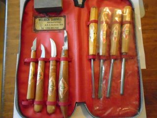 Vintage Hb Bracht Wood Carving 8 Pc Tool Set In Zippered Case Germany