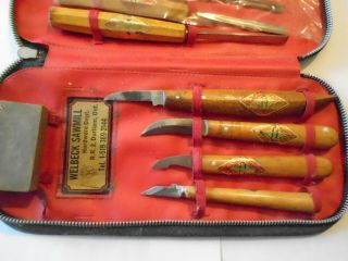 VINTAGE HB BRACHT WOOD CARVING 8 PC TOOL SET IN ZIPPERED CASE GERMANY 7