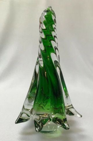 Vintage Crystal Glass Green Clear Christmas Tree 9”