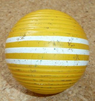 1 Vintage Yellow Croquet Ball Wooden Triple Striped Ribbed - 3 " Forster