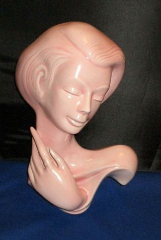 Large Vintage Pink Pottery Deco Lady Woman Wall Pocket Head Vase Holland Mold