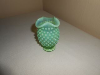 Vintage Fenton Green Opalescent Hobnail Art Glass Vase 2