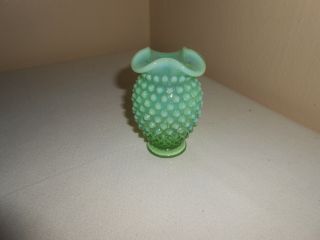 Vintage Fenton Green Opalescent Hobnail Art Glass Vase 3