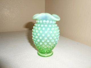Vintage Fenton Green Opalescent Hobnail Art Glass Vase 4